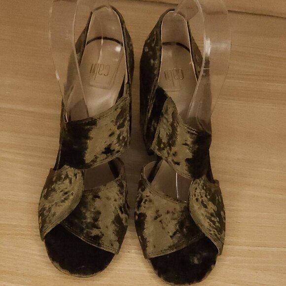 Cabi Green Velvet Block Heel Open Toe Shoes 7 - Picture 2 of 9